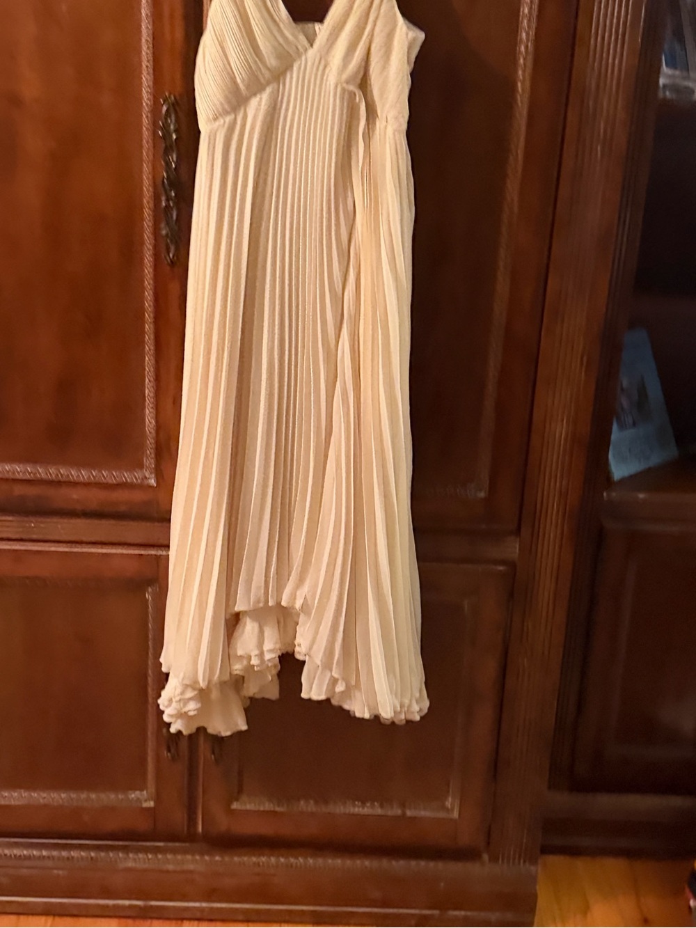 Anthropologie Pleated Cream V-Neck Sleeveless Dress